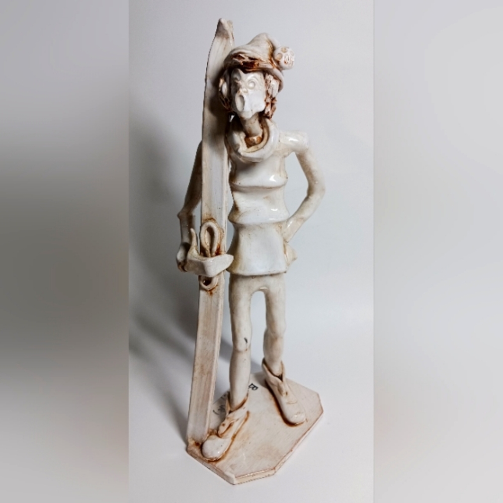 SKIER Dino Bencini Art Sculpture Italy 11" Signed Figurine Xmas Collectible